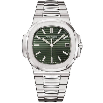 Nautilus watch, an elegant sports watch with a rounded octagonal bezel and embossed dial.